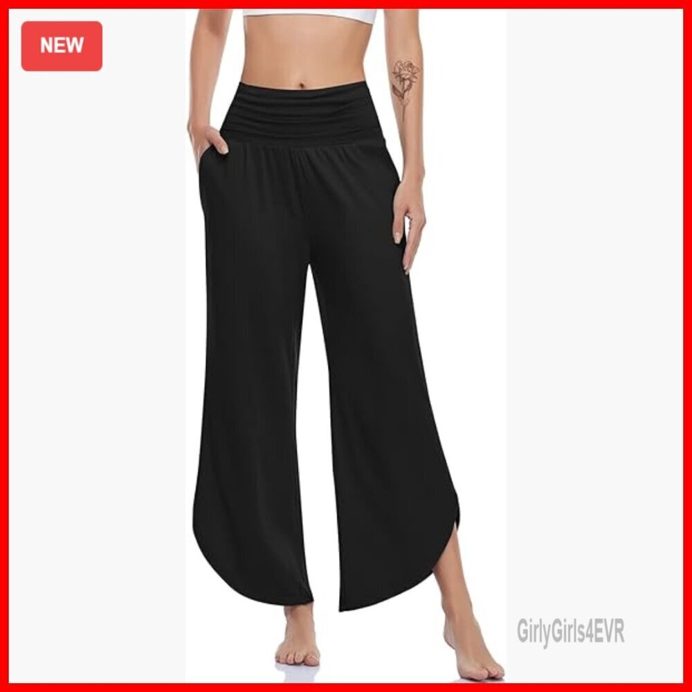 High Waisted Wide Leg Yoga Pants with Pockets, Soft Lounge Joggers